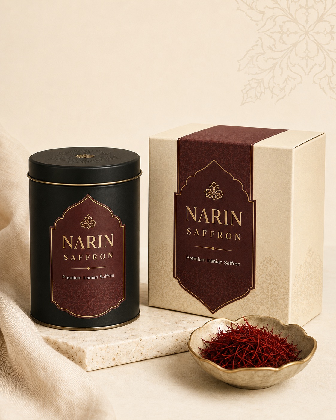 NARIN Saffron premium tin and gift box packaging concept